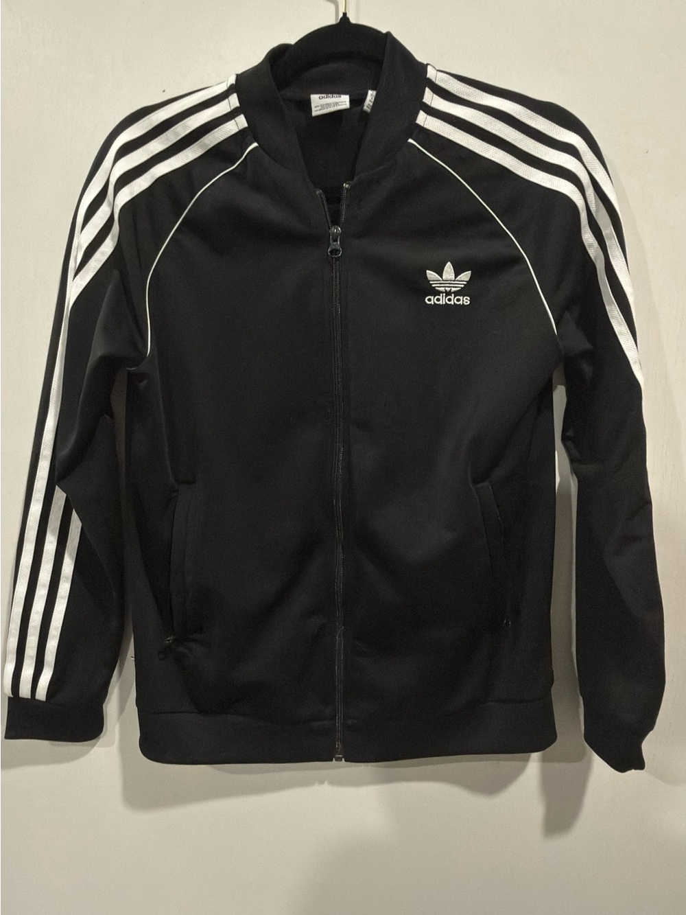 Adidas Originals Boys Track Jacket Black White 3-Stripes Trefoil Youth Large